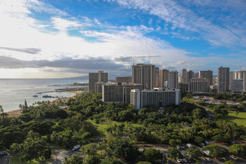 Fototapeta na wymiar View of the city of Waikiki, Oahu, Hawaii. 