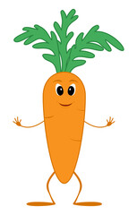 Cartoon carrot character isolated on white. Cute orange vegetable mascot. Vector illustration.