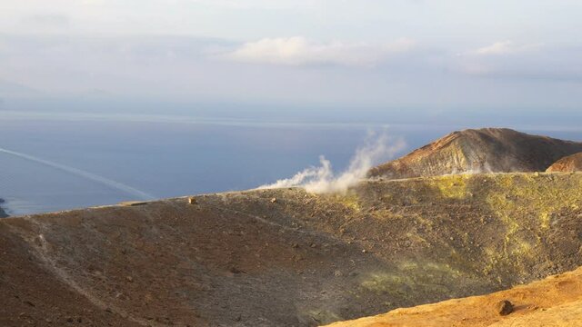 Typical Vulcano Fumarole, Crater and Aeolian Island, Italy, Real Time, 4k
