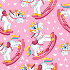 Seamless vector pattern cute wooden rocking horse vector