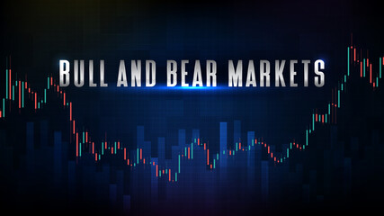 Obraz premium abstract futuristic technology background of Bull and bear stock market and candle stick bar chart graph green and red