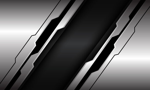 Abstract silver black line circuit cyber slash on dark grey metallic design modern luxury futuristic technology background vector illustration.