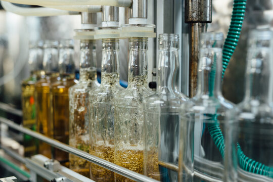 Glass Bottles Filled With Schnapps 