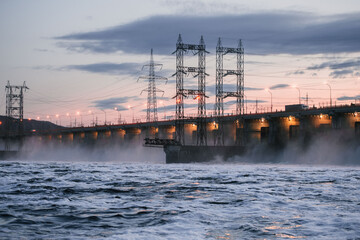 evening landscape of a hydropower electric station