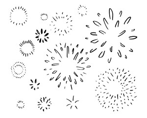 Obraz premium set of doodle starburst isolated on white background hand drawn from sunburst. design elements. vector illustration.