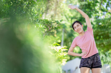 Asian women stretching and warm up before exercise