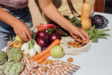 Basket with vegetables and fruits