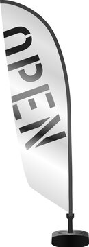 beachflag with caption open, advertising banner, isolated on white,free copy space, fictional artwork, vector