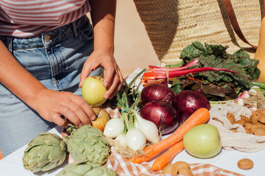 Basket with vegetables and fruits
