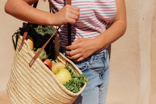 Basket with vegetables and fruits