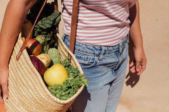 Basket with vegetables and fruits