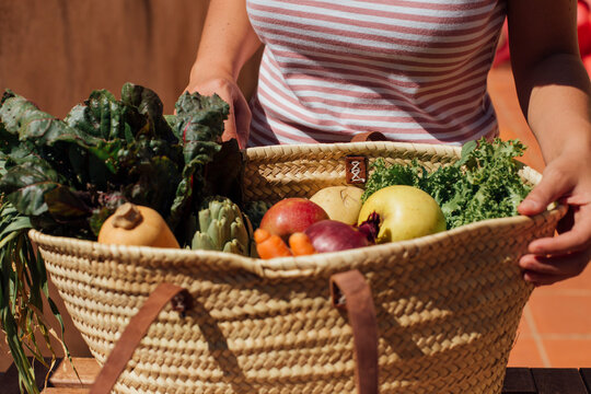 Basket with vegetables and fruits