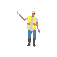 The character is a builder in a flat style. Profession builder. An isolated character.