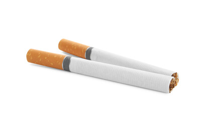 Cigarettes with orange filters isolated on white