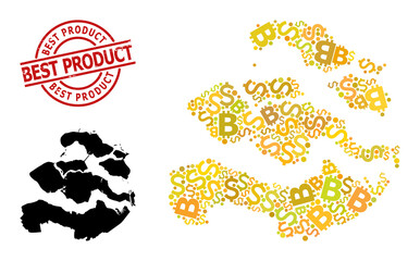 Textured Best Product seal, and financial mosaic map of Zeeland Province. Red round seal has Best Product text inside circle. Map of Zeeland Province collage is formed from financial, dollar,
