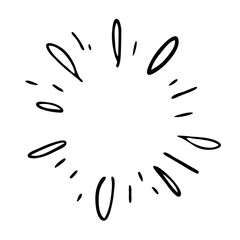 Doodle starburst. Hand drawn sun burst. Vector sketch illustration. Isolated on white background.