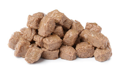 Pile of wet pet food isolated on white