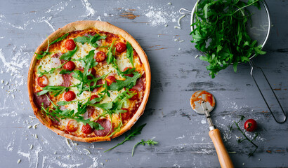 Homemade freshly baked pizza