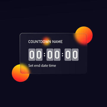 Glassmorphism style. Countdown timer counter icon. Remaining countdown. Realistic glass morphism effect with set of transparent glass plates. Vector illustration