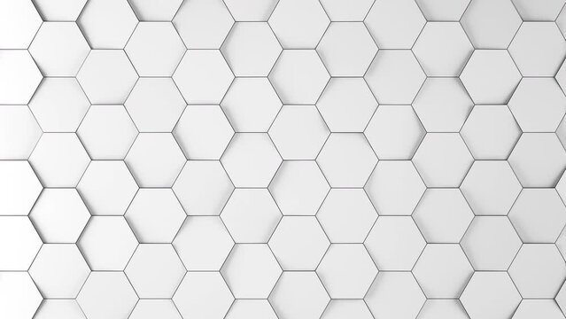 Beautiful Hexagon White Background in Seamless Random Motion. Abstract Light Geometric Surface Waving Looped 3d Animation. Bright Clean Hexagonal Grid Pattern. Minimalistic Design Concept. 4K UHD.