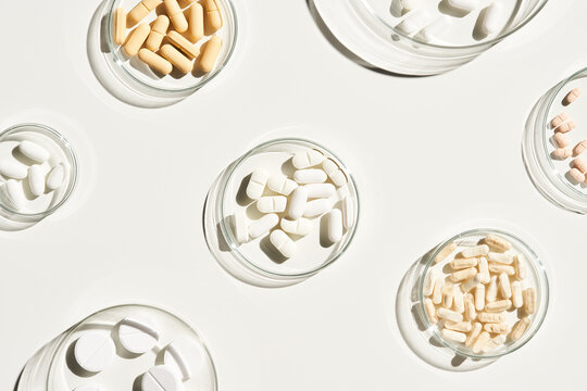 Various types of medications in bowls