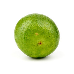 Ripe slice of green lime citrus fruit stand isolated on white background,element of food healthy nutrients and fruit healthy concept	