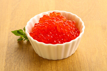 Red caviar in the bowl