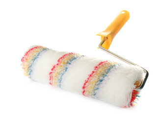 New paint roller brush on white background