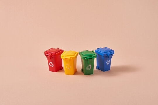 Small colored rubbish bins for recycling