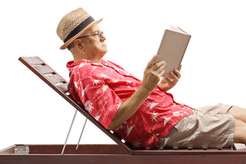 Gentleman on a lounge chair reading a book