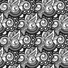 Fototapeta premium Damask seamless vector background. Wallpaper in a baroque style pattern. Black and white floral element. Ornament for wallpaper, fabric, packaging, packaging.