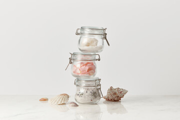 Spa salt, rose petals and seashells