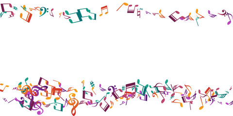 Music notes flying vector backdrop. Sound