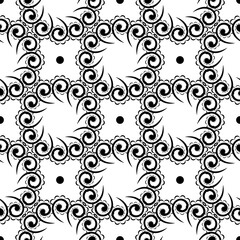 Wallpaper in a baroque style pattern. Black and white floral element. Graphic ornament for wallpaper, fabric, packaging, wrapping. Oriental floral ornament.