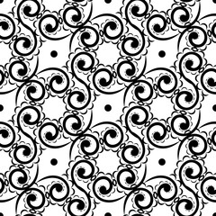 Wallpaper in a baroque style pattern. Black and white floral element. Graphic ornament for wallpaper, fabric, packaging, wrapping. Oriental floral ornament.