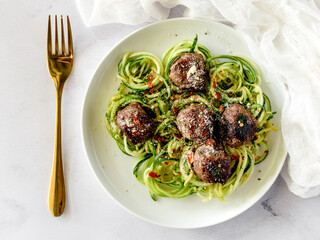 Zoodles and meatballs 