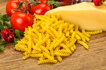 Raw Italian pasta Fusilli for cooking