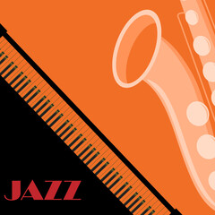 Saxophone and piano composition. Vector illustration. The concept of creating a cover, poster, banner, invitation. All design elements without cropping.