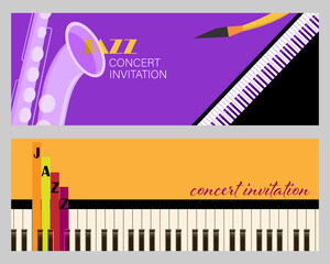 Saxophone and piano composition. Vector illustration. Concept for creating an invitation, banner. All design elements without cropping.