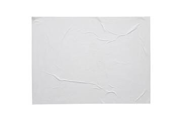 Blank white crumpled and creased paper sticker poster texture isolated on white background