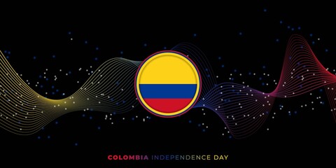 Colombia Independence Day black background design with Colombia Flag emblem.