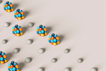 colorful deformed sphere on grey background - copyspace