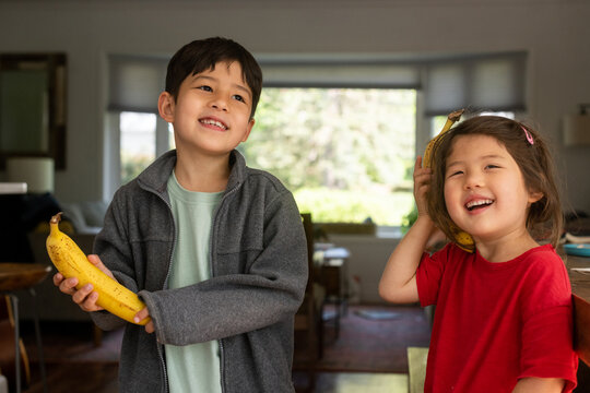 Happy kids playing banana phone