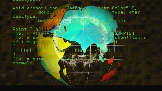 Animation of globe, human brain over data processing