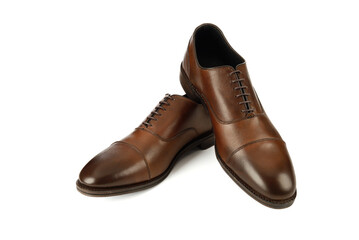 Men's brown oxford fashion shoes isolated on a white background.
