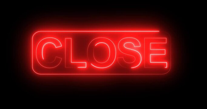 Close letter, text neon light sign board animation with four color 4k footage clip