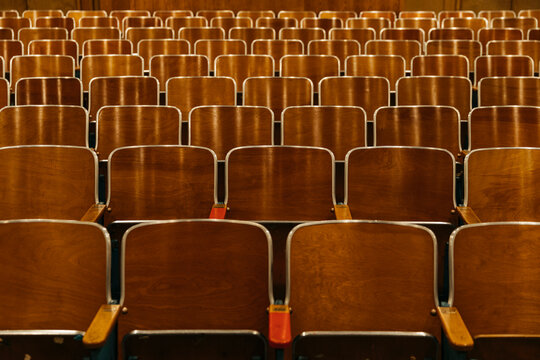 Vintage Wooden Seats in Old Auditorium Theater 
