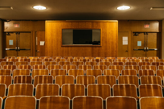 Vintage Wooden Seats in Old Auditorium Theater 