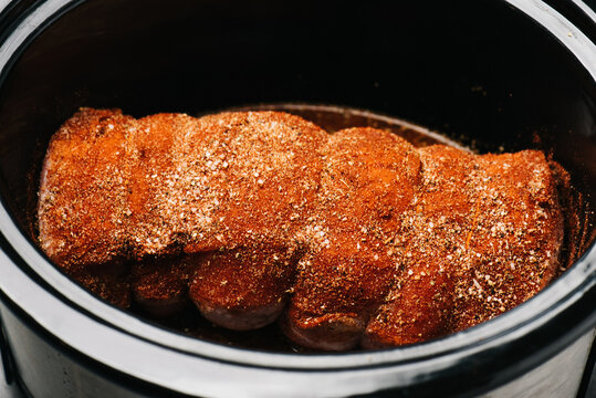 Spice rubbed pork tenderloin in a crockpot