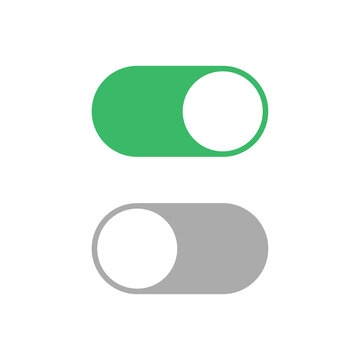 On and Off toggle switch buttons vector. Green and grey toggle switch buttons isolated on white background. Buttons slider. Vector illustration